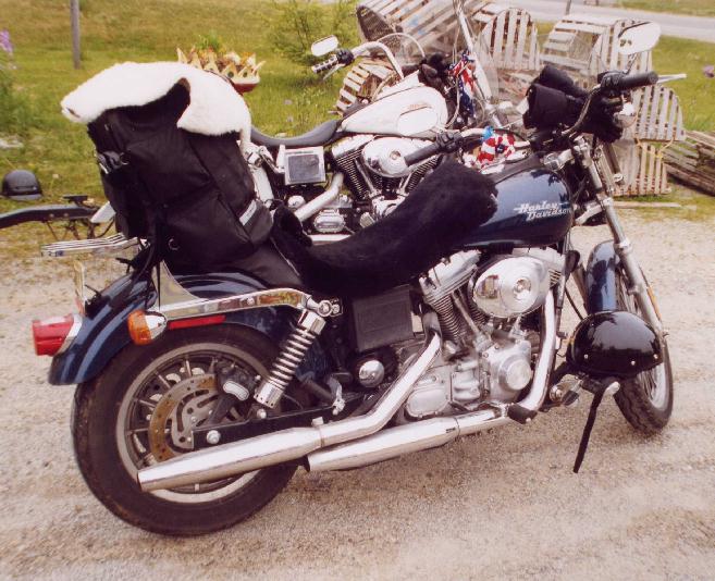 motorcycle with sheepskin seatcover and backrest cover