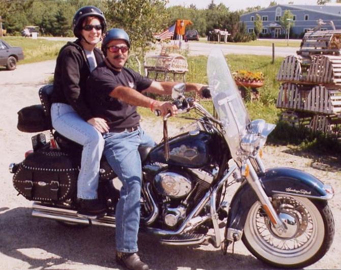 Maureen & Louis on their motorcycle